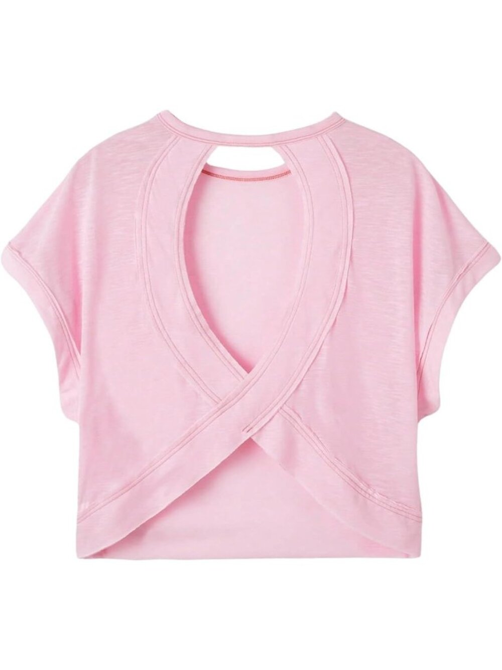 Women's Plain Light Pink Open Back Tops Workout Backless Casual Athletic Shirts